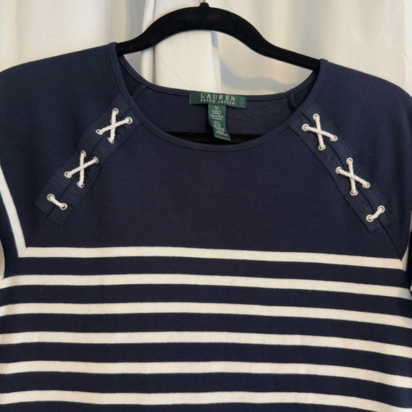 Lauren Ralph Lauren Navy White Striped Shift Dress Nautical Women’s Medium - Picture 4 of 7